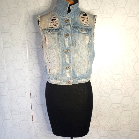 Highway jeans distressed denim light washed vest - Picture 2 of 10